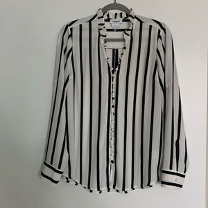 Express Striped Portofino Slim Fit RuffleHem Shirt